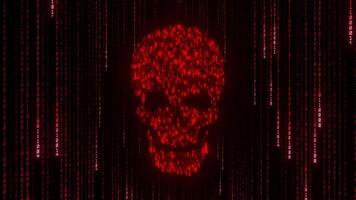 hacker screen red skull with code video