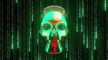 hacker screen red skull with code video