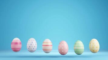 Colourful Easter eggs with different patterns aligned on a blue background video