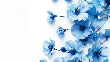 AI generated Blue flowers create design on white background. photo
