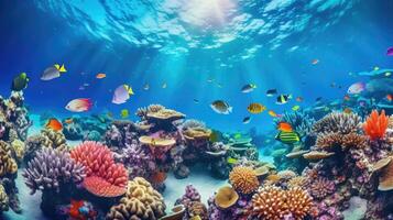 AI generated Fish over a coral reef in the sea. photo