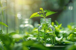 ai generado planta investigación, verde planta en un vaso tarro en un laboratorio. ecológico cría y planta desarrollo. foto