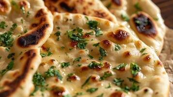 AI generated Indian naan bread, close up view photo
