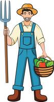 Farmer with a Pitchfork and a Fruit Basket vector