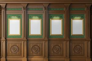 Cabinet wall background wood panels gold frame photo