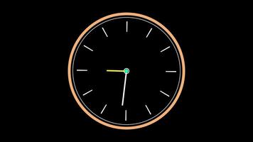 Animated wall clock in 60 second loop. Clock with moving arrows. Time lapse loop. Alpha channel on green background for locking. Black minute and hour hands with second pointer, 4K Quality Video