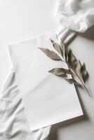 AI generated Rustic Leaves Natural Boho Blank Paper Textured Backdrop Neutral Minimal Clean Background Website Banner Social Media photo