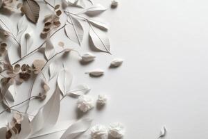 AI generated Rustic Leaves Natural Boho Blank Paper Textured Backdrop Neutral Minimal Clean Background Website Banner Social Media photo