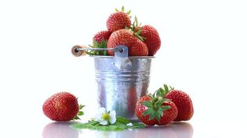 fresh ripe organic red strawberry isolated on white background video