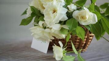 bouquet de magnifique blanc des roses sur une en bois table video