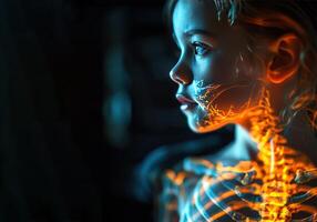AI generated Girl with glowing bones in her body photo