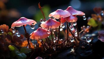 AI generated Freshness and beauty in nature, a colorful toadstool generated by AI photo