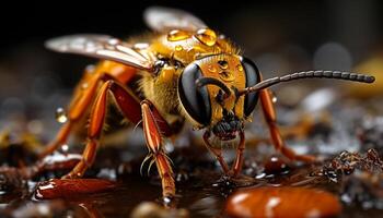 ai generado pequeño amarillo insecto con agudo escozor antena generado por ai foto