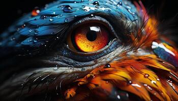 AI generated Vibrant colored bird with feathers looking at camera generated by AI photo