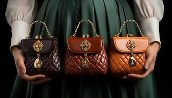AI generated Fashionable women shopping for luxury leather bags generated by AI photo
