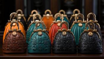 ai generado cuero bolso en un boutique, un Moda colección generado por ai foto