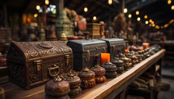 AI generated Antique wood crafts, religious souvenirs, and cultural decorations generated by AI photo