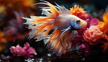 AI generated Vibrant colored fish swimming in underwater beauty generated by AI photo