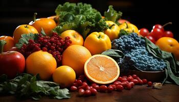 AI generated Freshness and variety of fruits and vegetables generated by AI photo