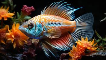 AI generated Colorful fish swimming in a vibrant underwater reef generated by AI photo