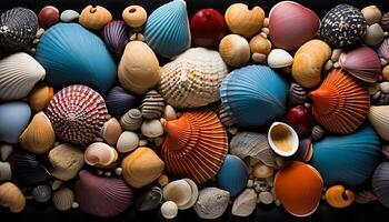 AI generated Large group of multi colored seashells create beautiful underwater decoration generated by AI photo