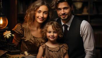 AI generated Smiling family of three enjoying love and happiness generated by AI photo