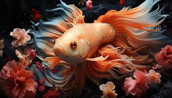 AI generated Colorful fish swim in a vibrant underwater world generated by AI photo