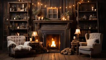 AI generated Cozy living room with modern candle decoration generated by AI photo