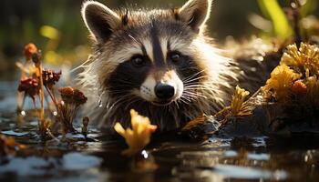 AI generated Cute mammal sitting in the green grass generated by AI photo