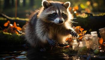 ai generado linda mamífero sentado en árbol, mirando a cámara generado por ai foto