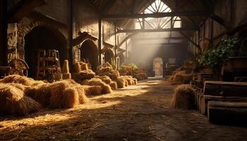 AI generated Rustic barn, haystack, farmer, livestock, autumn harvest generated by AI photo