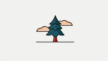 pine tree animation video motion graphic video template, with sun and cloud looping