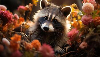 AI generated Cute small mammal sitting in the autumn forest generated by AI photo