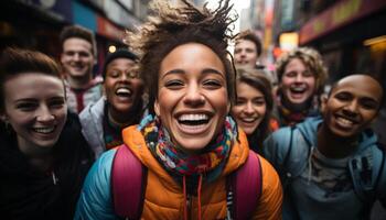 ai generado un grupo de joven adultos sonriente y riendo generado por ai foto