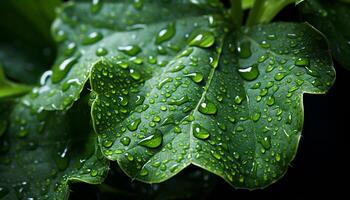 AI generated Freshness of raindrop on leaf, nature beauty generated by AI photo