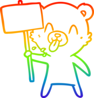 Regenbogen-Gradientenlinie, die einen unhöflichen Cartoon-Bären mit Protestschild zeichnet png