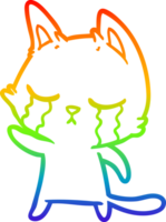 desenho de linha de gradiente de arco-íris chorando gato de desenho animado apontando png