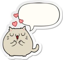 chat de dessin animé mignon amoureux et autocollant de bulle de dialogue png