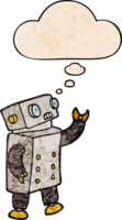 robot de dibujos animados y burbuja de pensamiento en estilo de patrón de textura grunge png