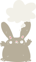 conejo de dibujos animados y burbuja de pensamiento en estilo retro png