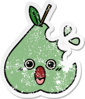 distressed sticker of a cute cartoon green pear png