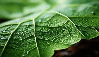 AI generated Fresh green leaf, close up, nature vibrant beauty generated by AI photo