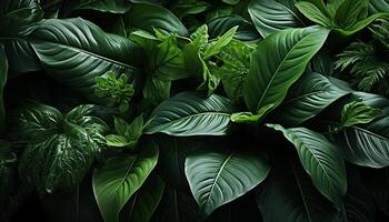 AI generated Fresh green leaves create a vibrant tropical backdrop generated by AI photo