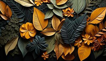 AI generated Abstract floral pattern in yellow and black colors generated by AI photo