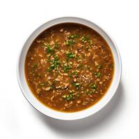 AI generated Turtle soup closeup isolated on white background photo