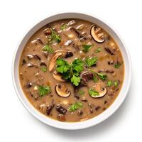 AI generated Turtle soup closeup isolated on white background photo