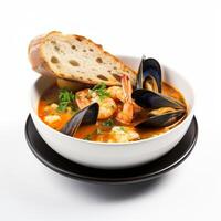 AI generated Bouillabaisse soup closeup photo