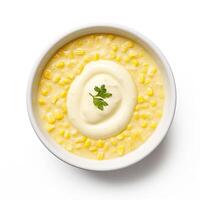 AI generated Corn soup closeup photo