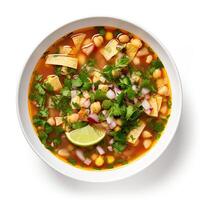 AI generated Posole soup closeup photo