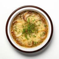 AI generated Onion soup closeup photo